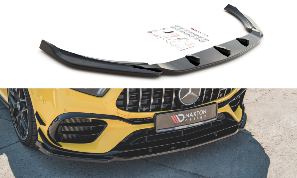 Maxton Design Street+ Spoilerlippe Front Ansatz V.2 passend für Mercedes-AMG A 45 S Aero Pack W177 schwarz Hochglanz