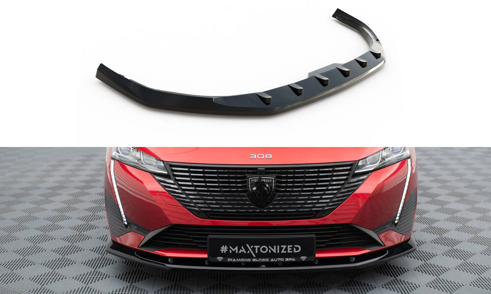 Maxton Design Street+ Spoilerlippe Front Ansatz V.1 passend für Peugeot 308 Mk3 schwarz Hochglanz