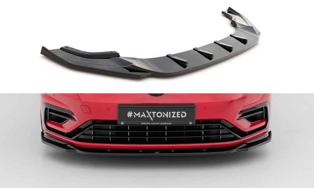 Maxton Design Street+ Spoilerlippe Front Ansatz passend für V.9 VW Golf R / R-Line Mk7 Facelift schwarz Hochglanz