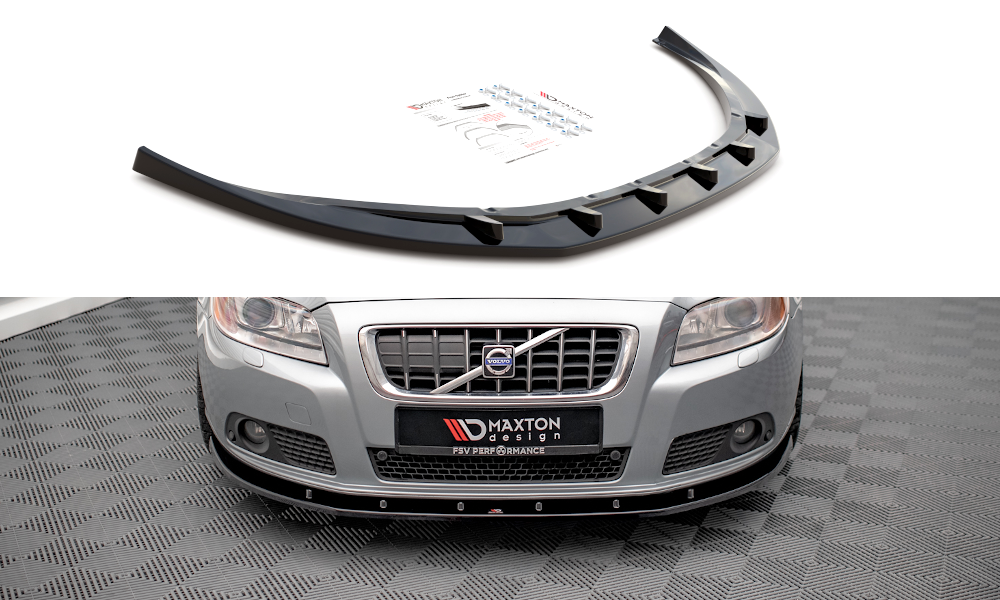 Maxton Design Street+ Spoilerlippe Front Ansatz V.1 passend für Volvo V70 Mk3 schwarz Hochglanz