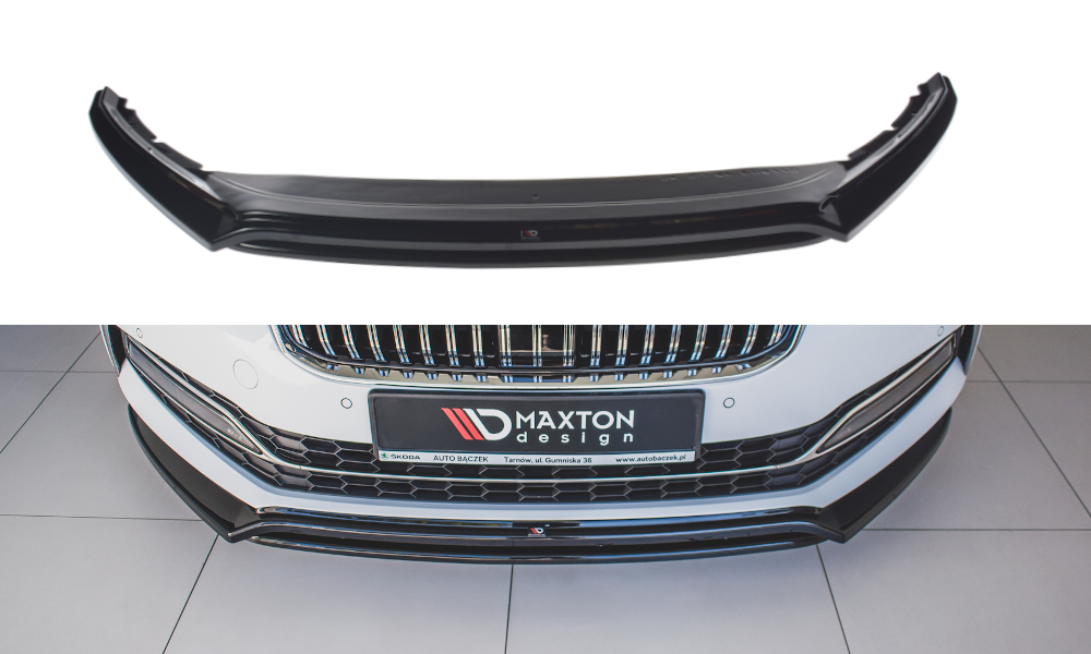 Maxton Design Street+ Spoilerlippe Front Ansatz V.3 passend für Skoda Superb Liftback / Combi Mk3 Facelift schwarz Hochglanz