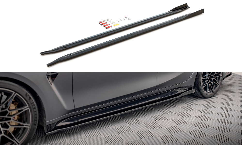 Maxton Design Street+ Seitenschweller Leisten V.2 passend für BMW M3 Limousine / Touring G80 / G81 schwarz Hochglanz