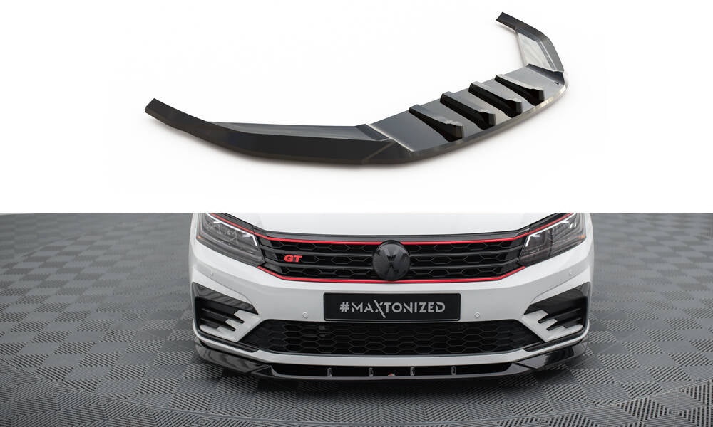 Maxton Design Street+ Spoilerlippe Front Ansatz V.2 passend für VW Passat GT B8 Facelift USA schwarz Hochglanz