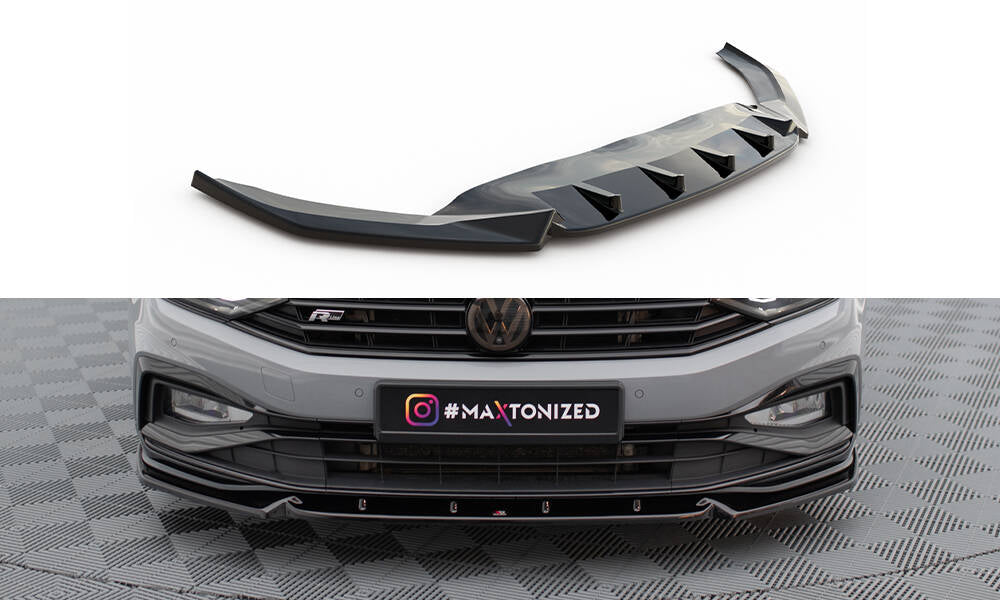 Maxton Design Street+ Spoilerlippe Front Ansatz V.1 passend für VW Passat R-Line B8 Facelift schwarz Hochglanz