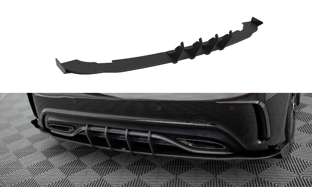 Maxton Design Street Pro Heck Ansatz Flaps Diffusor + Flaps passend für Mercedes-Benz A AMG-Line W176 Facelift schwarz Hochglanz