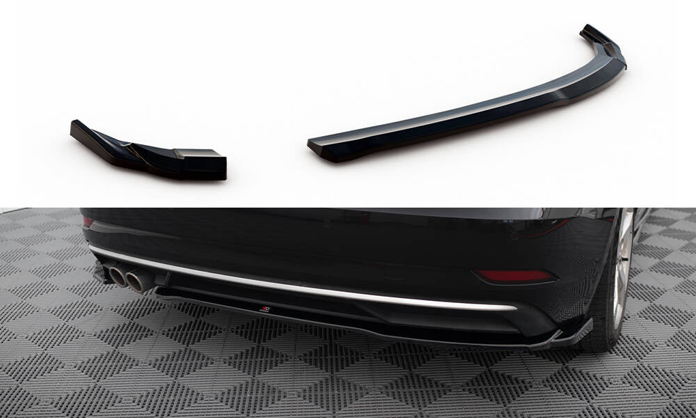 Maxton Design Heck Ansatz Flaps Diffusor passend für Audi A3 Sportback 8V Facelift schwarz Hochglanz