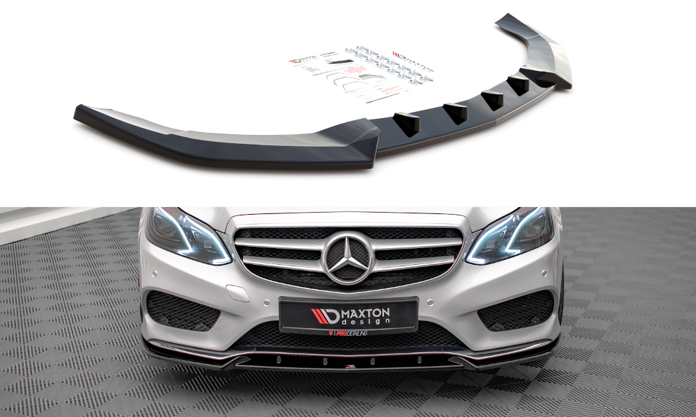 Maxton Design Street+ Spoilerlippe Front Ansatz V.2 passend für Mercedes-Benz E AMG-Line Limousine W212 Facelift schwarz Hochglanz