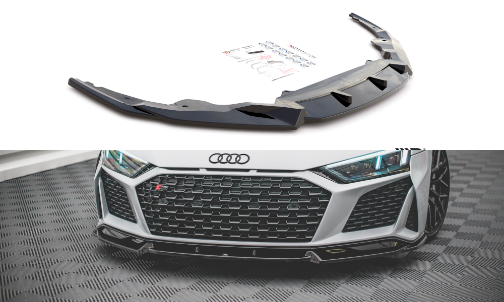 Maxton Design Street+ Spoilerlippe Front Ansatz V.1 passend für Audi R8 Mk2 Facelift schwarz Hochglanz