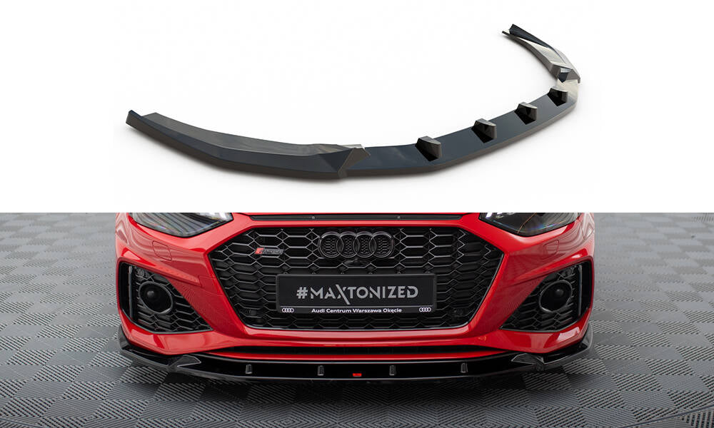 Maxton Design Street+ Spoilerlippe Front Ansatz V.2 passend für Audi RS4 B9 Facelift schwarz Hochglanz