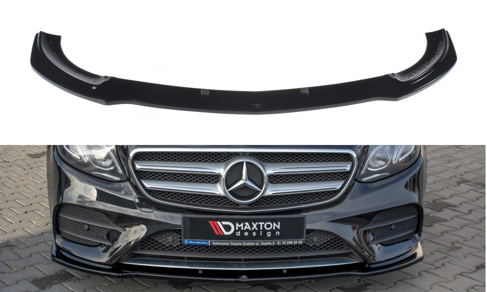Maxton Design Street+ Spoilerlippe Front Ansatz passend für Mercedes-Benz E43 AMG / AMG-Line Limousine / Kombi W213 / S213 schwarz Hochglanz