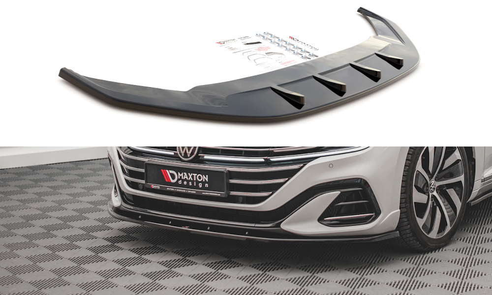 Maxton Design Street+ Spoilerlippe Front Ansatz V.2 passend für VW Arteon R-Line Limousine / Shooting Brake Mk1 Facelift schwarz Hochglanz
