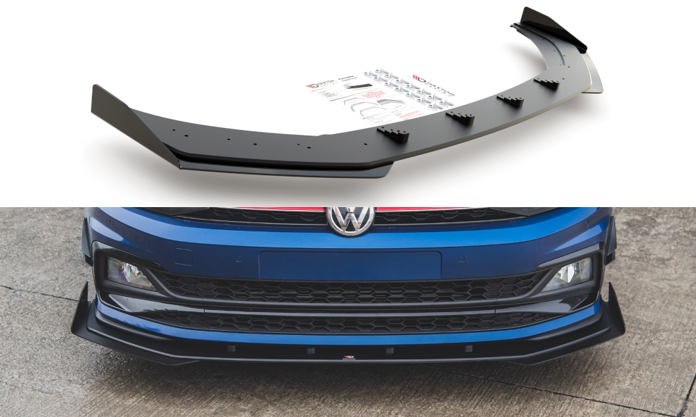 Maxton Design Street Pro Street+ Spoilerlippe Front Ansatz passend für + Flaps passend für VW Polo GTI Mk6 schwarz Hochglanz