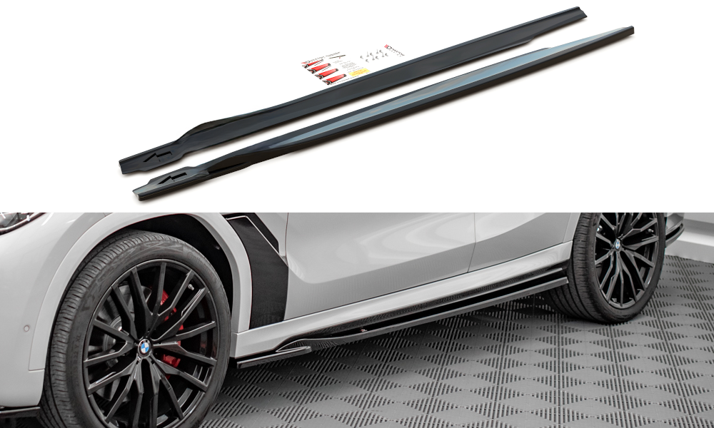 Maxton Design Street+ Seitenschweller Leisten passend für V.1 passend für BMW X6 M F96 / X6 M-Paket G06 schwarz Hochglanz