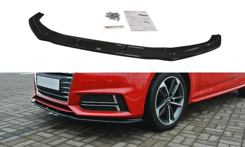 Maxton Design Street+ Spoilerlippe Front Ansatz V.2 passend für Audi S4 / A4 S-Line B9 schwarz Hochglanz