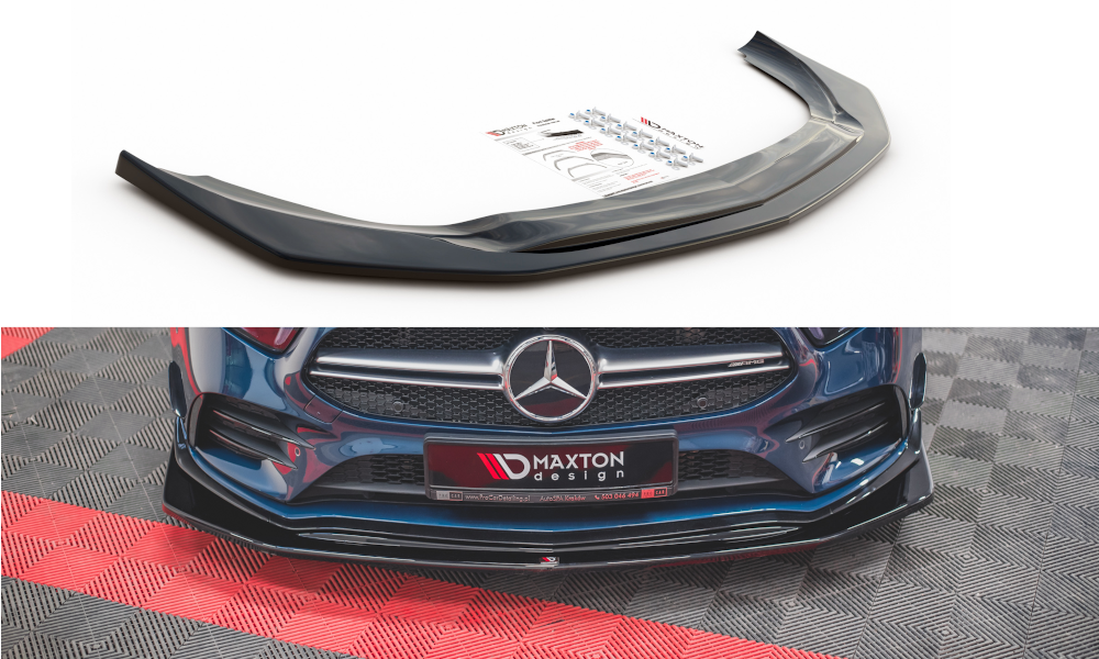 Maxton Design Street+ Spoilerlippe Front Ansatz V.3 passend für Mercedes A35 AMG Aero W177 schwarz Hochglanz