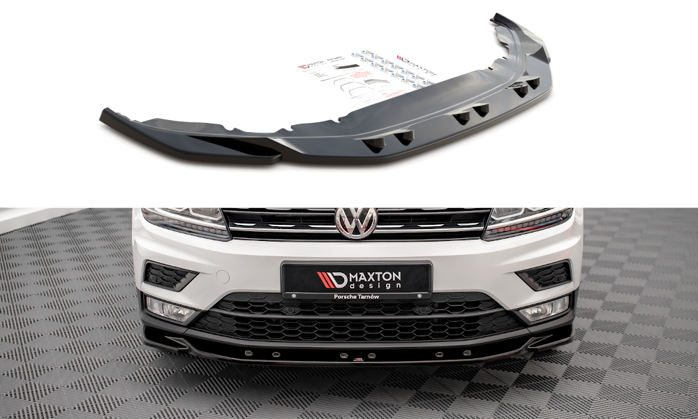 Maxton Design Street+ Spoilerlippe Front Ansatz passend für VW Tiguan Mk2 schwarz Hochglanz
