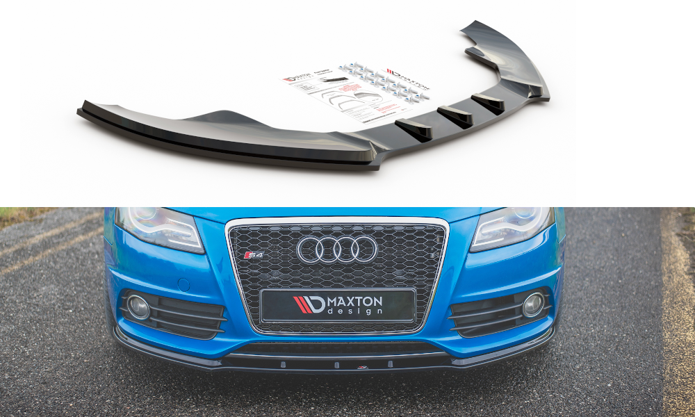 Maxton Design Street+ Spoilerlippe Front Ansatz V.1 passend für Audi S4 / A4 S-Line B8 schwarz Hochglanz