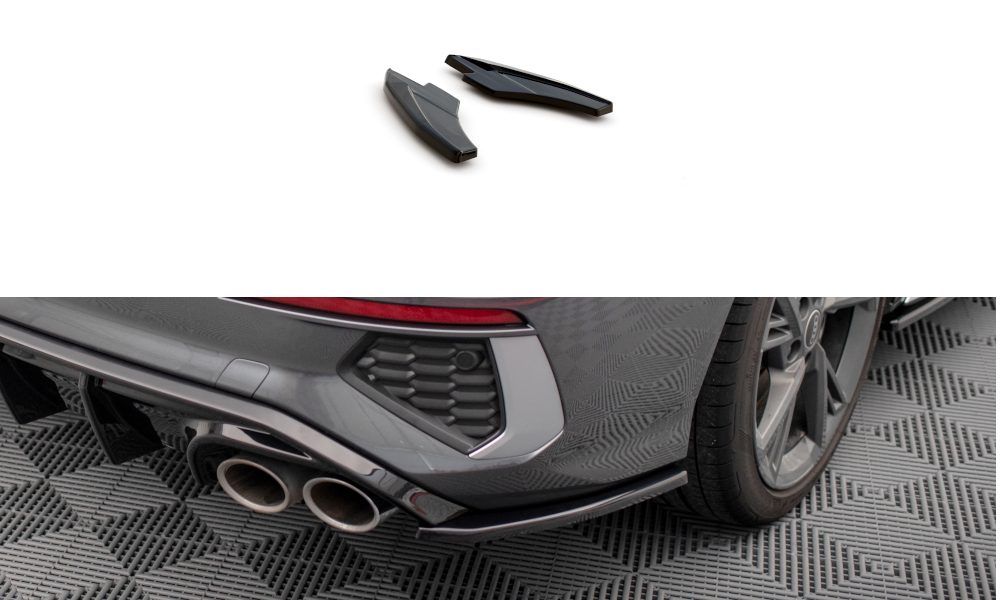 Maxton Design Heck Ansatz Flaps Diffusor V.2 passend für Audi S3 Limousine 8Y schwarz Hochglanz