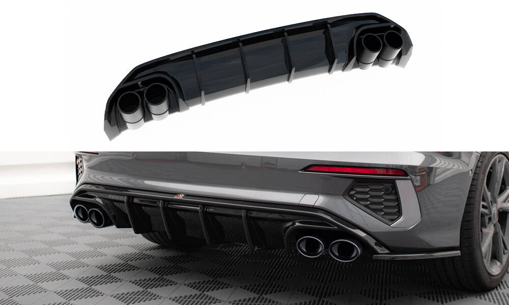 Maxton Design Diffusor Heck Ansatz + Endrohre passend für Audi A3 S-Line Limousine 8Y
