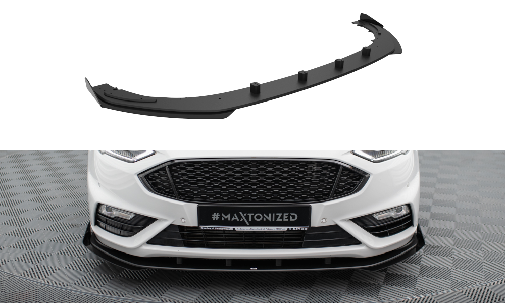 Maxton Design Street Pro Street+ Spoilerlippe Front Ansatz + Flaps passend für Ford Mondeo Sport Mk5 Facelift / Fusion Sport Mk2 Facelift schwarz Hochglanz