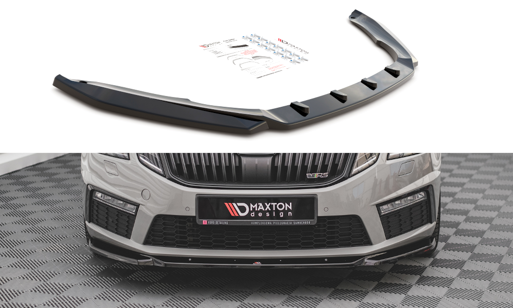Maxton Design Street+ Spoilerlippe Front Ansatz V.3 passend für Skoda Octavia RS Mk3 Facelift schwarz Hochglanz