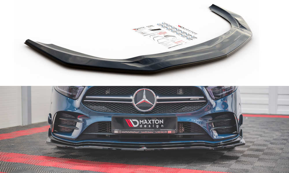 Maxton Design Street+ Spoilerlippe Front Ansatz V.1 passend für Mercedes A35 AMG Aero W177 schwarz Hochglanz