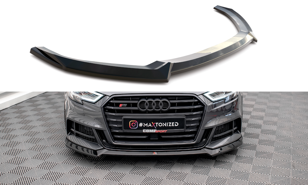 Maxton Design Street+ Spoilerlippe Front Ansatz V.3 passend für Audi S3 / A3 S-Line Sportback 8V Facelift schwarz Hochglanz
