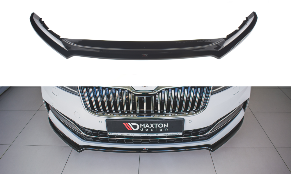 Maxton Design Street+ Spoilerlippe Front Ansatz V.1 passend für Skoda Superb Liftback / Combi Mk3 Facelift schwarz Hochglanz