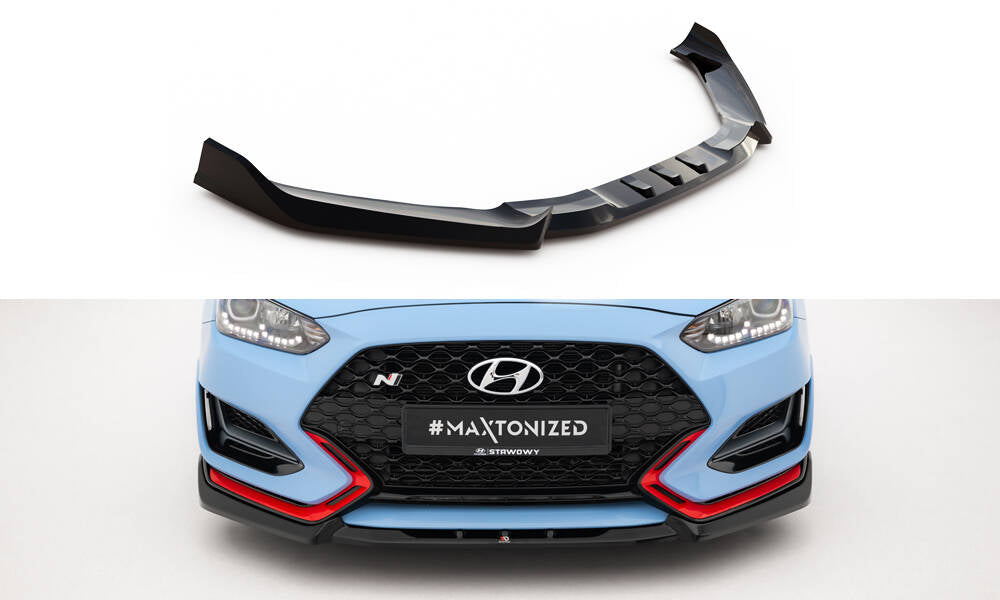 Maxton Design Street+ Spoilerlippe Front Ansatz V.2 passend für Hyundai Veloster N Mk2 schwarz Hochglanz