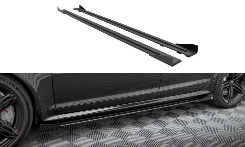 Maxton Design Street Pro Street+ Seitenschweller Leisten + Flaps passend für Audi RS6 Avant C6 schwarz Hochglanz