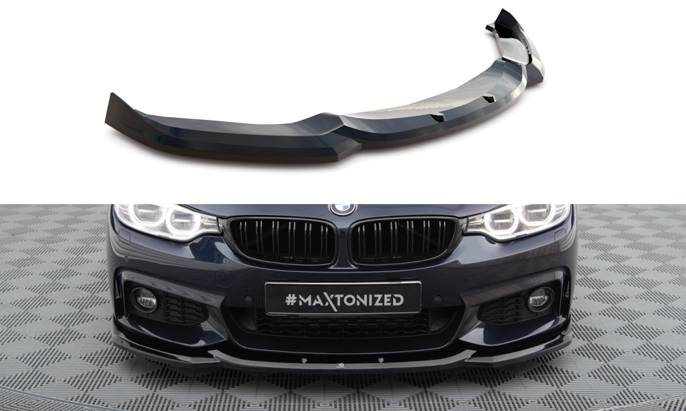 Maxton Design Street+ Spoilerlippe Front Ansatz V.6 passend für BMW 4er Coupe / Gran Coupe / Cabrio M-Paket F32 / F36 / F33 schwarz Hochglanz