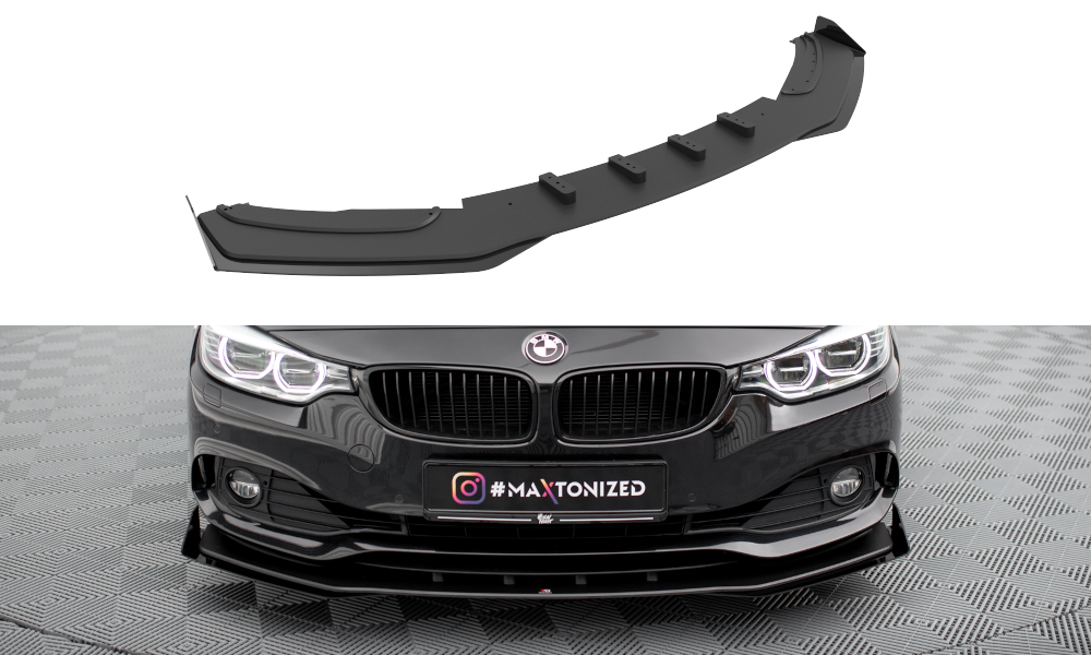 Maxton Design Street Pro Street+ Spoilerlippe Front Ansatz + Flaps passend für BMW 4er Gran Coupe F36 schwarz Hochglanz