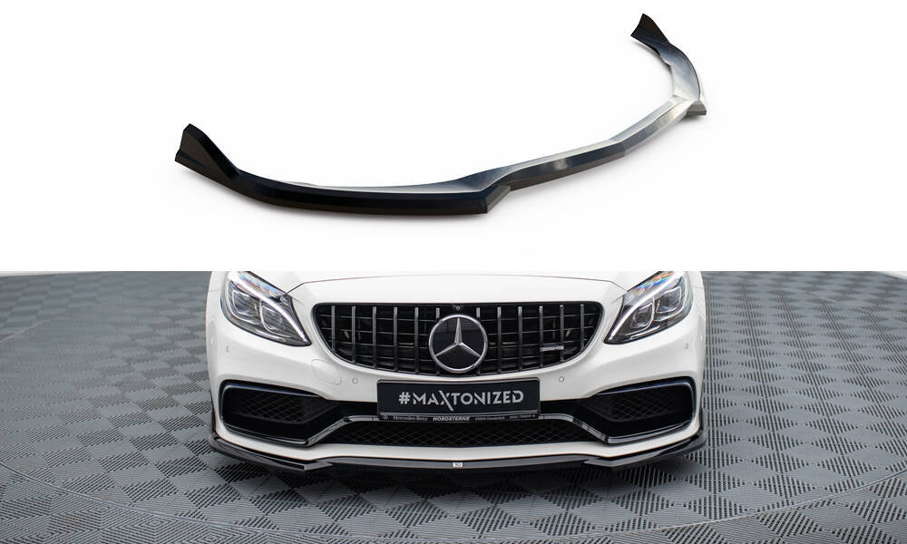 Maxton Design Street+ Spoilerlippe Front Ansatz V.3 passend für Mercedes-AMG C63 Limousine / Kombi W205 / S205 schwarz Hochglanz
