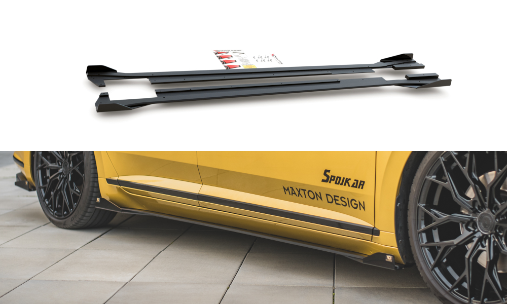 Maxton Design Street Pro Street+ Seitenschweller Leisten + Flaps passend für VW Arteon R-Line Limousine / Shooting Brake Mk1 schwarz Hochglanz