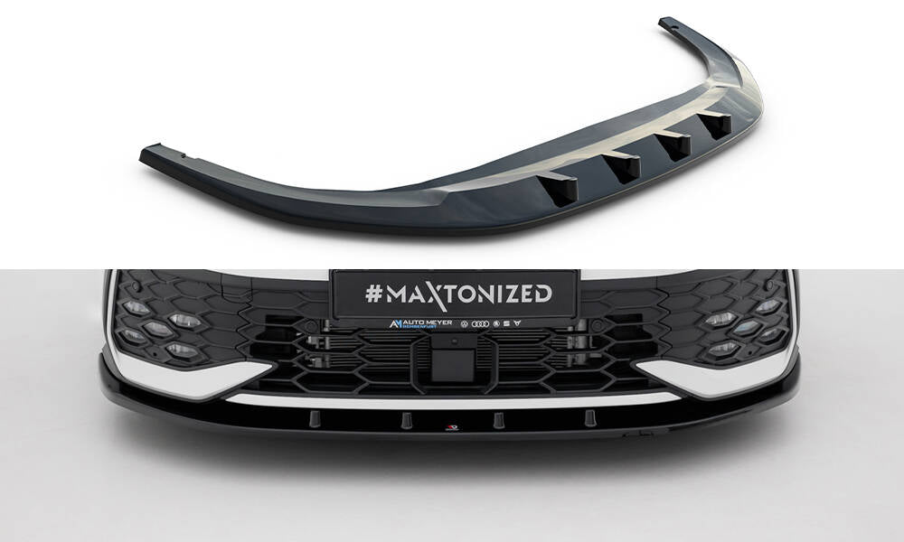 Maxton Design Street+ Spoilerlippe Front Ansatz V.1 passend für VW Golf GTI / GTE / R-Line Mk8 Facelift schwarz Hochglanz