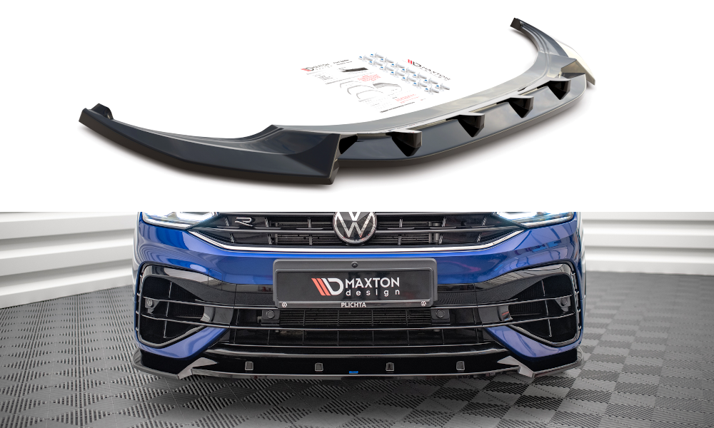 Maxton Design Street+ Spoilerlippe Front Ansatz V.2 passend für VW Tiguan R / R-Line Mk2 Facelift schwarz Hochglanz