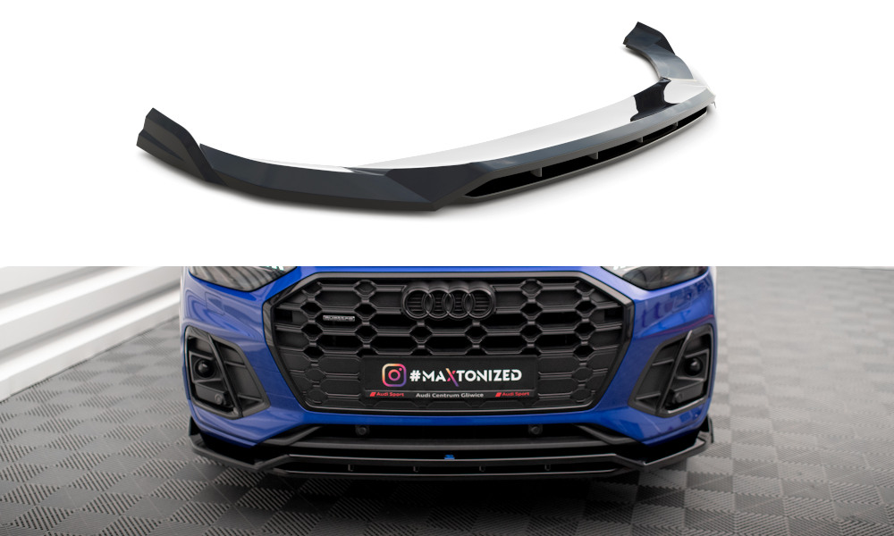 Maxton Design Street+ Spoilerlippe Front Ansatz V.1 passend für Audi SQ5 / Q5 S-Line SUV / Sportback Mk2 Facelift schwarz Hochglanz