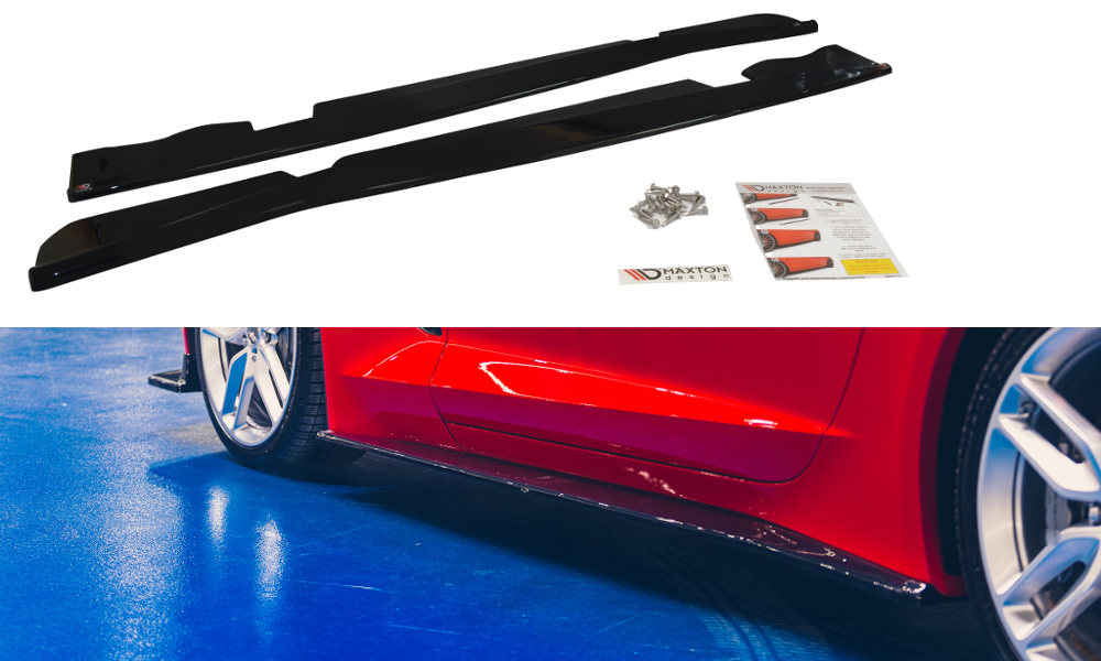 Maxton Design Street+ Seitenschweller Leisten passend für V.1 passend für Chevrolet Corvette Stingray C7 schwarz Hochglanz
