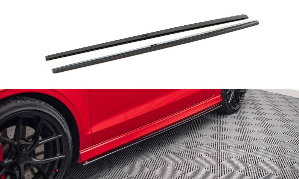 Maxton Design Street+ Seitenschweller Leisten passend für V.1 passend für Audi S3 / A3 S-Line 8V / 8V FL Limousine schwarz Hochglanz