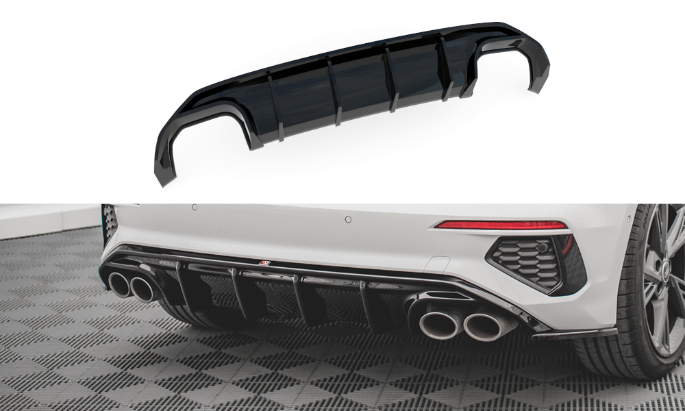 Maxton Design Diffusor Heck Ansatz passend für Audi S3 Sportback 8Y schwarz Hochglanz
