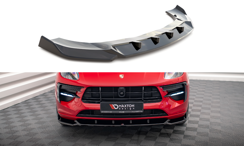 Maxton Design Street+ Spoilerlippe Front Ansatz V.1 passend für Porsche Macan GTS / Sport Design Mk1 Facelift schwarz Hochglanz