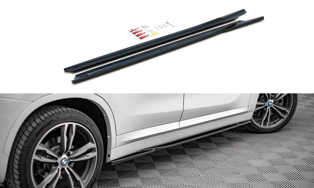 Maxton Design Street+ Seitenschweller Leisten passend für BMW X1 M-Paket F48 / F48 Facelift schwarz Hochglanz