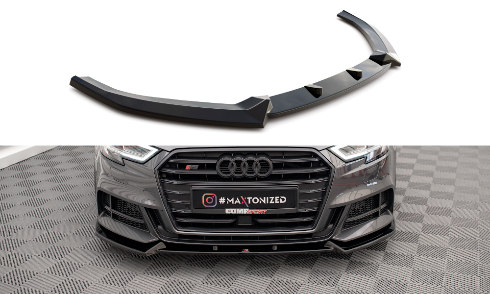 Maxton Design Street+ Spoilerlippe Front Ansatz V.1 passend für Audi S3 / A3 S-Line Sportback 8V Facelift schwarz Hochglanz