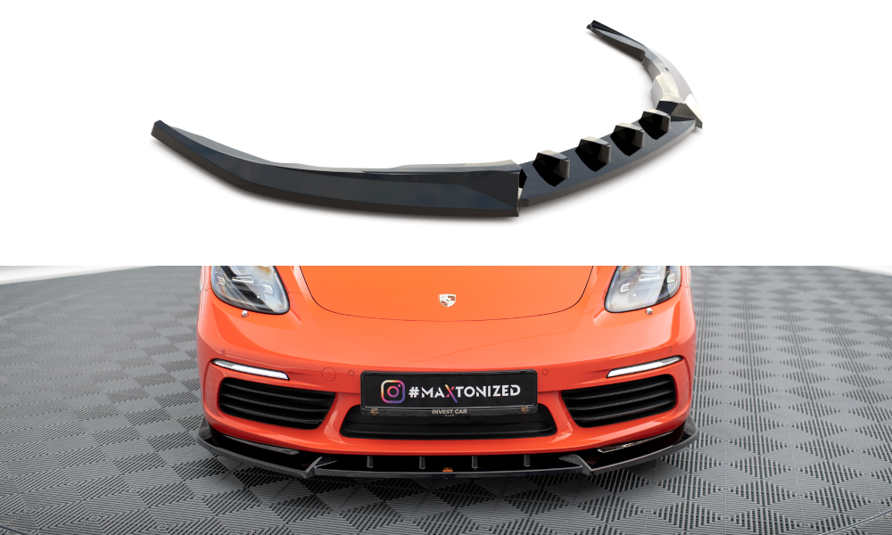 Maxton Design Street+ Spoilerlippe Front Ansatz V.1 passend für Porsche 718 Cayman 982c schwarz Hochglanz