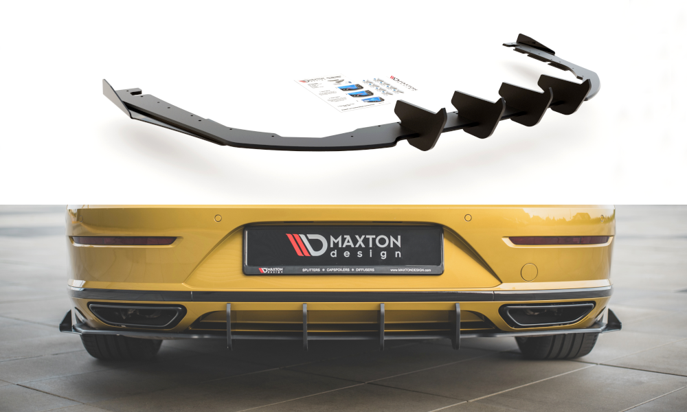 Maxton Design Street Pro Diffusor Heck Ansatz + Flaps passend für VW Arteon R-Line Limousine / Shooting Brake Mk1 schwarz Hochglanz