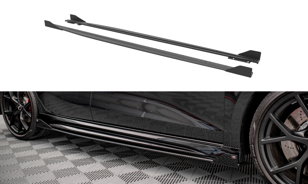 Maxton Design Street Pro Street+ Seitenschweller Leisten + Flaps passend für Audi RS3 Sportback 8Y schwarz Hochglanz