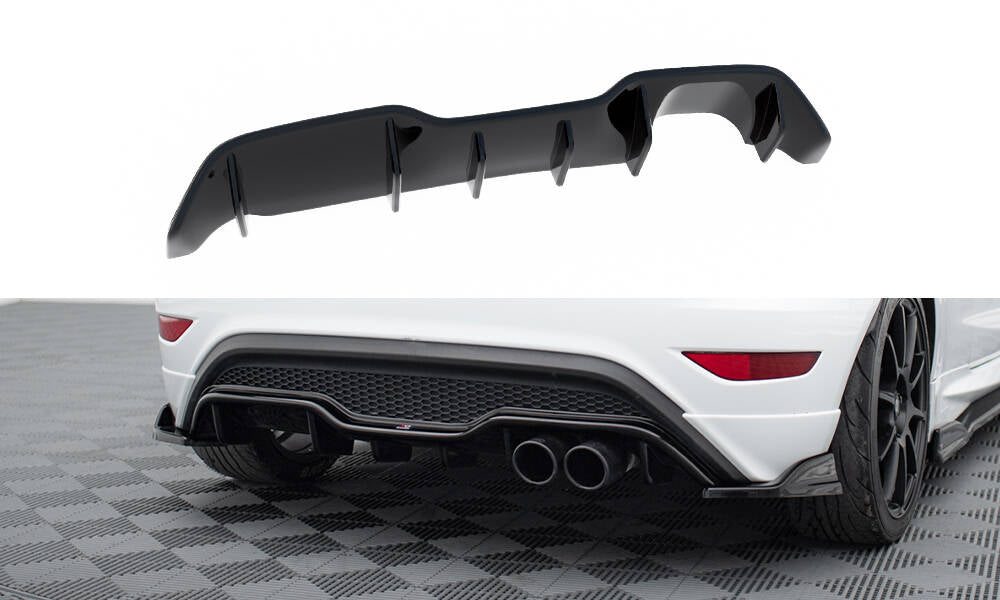 Maxton Design Diffusor Heck Ansatz passend für Ford Fiesta ST (3-Türige version) Mk7 Facelift schwarz Hochglanz