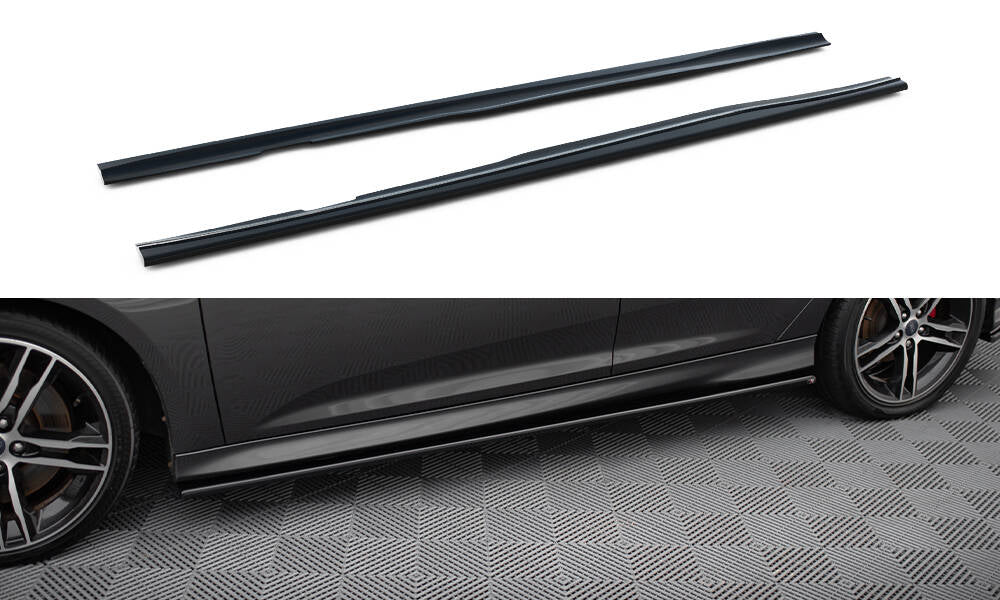 Maxton Design Street+ Seitenschweller Leisten passend für Ford Focus ST / ST-Line Hatchback / Kombi Mk3 / Mk3 Facelift schwarz Hochglanz
