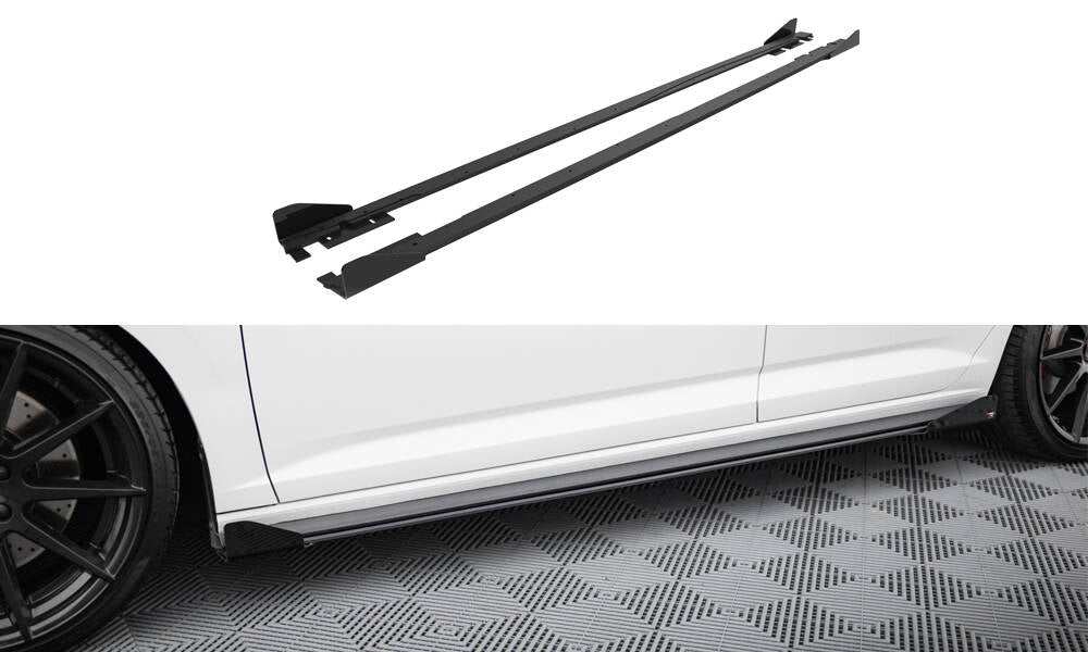 Maxton Design Street Pro Street+ Seitenschweller Leisten + Flaps passend für VW Jetta GLI Mk7 schwarz Hochglanz