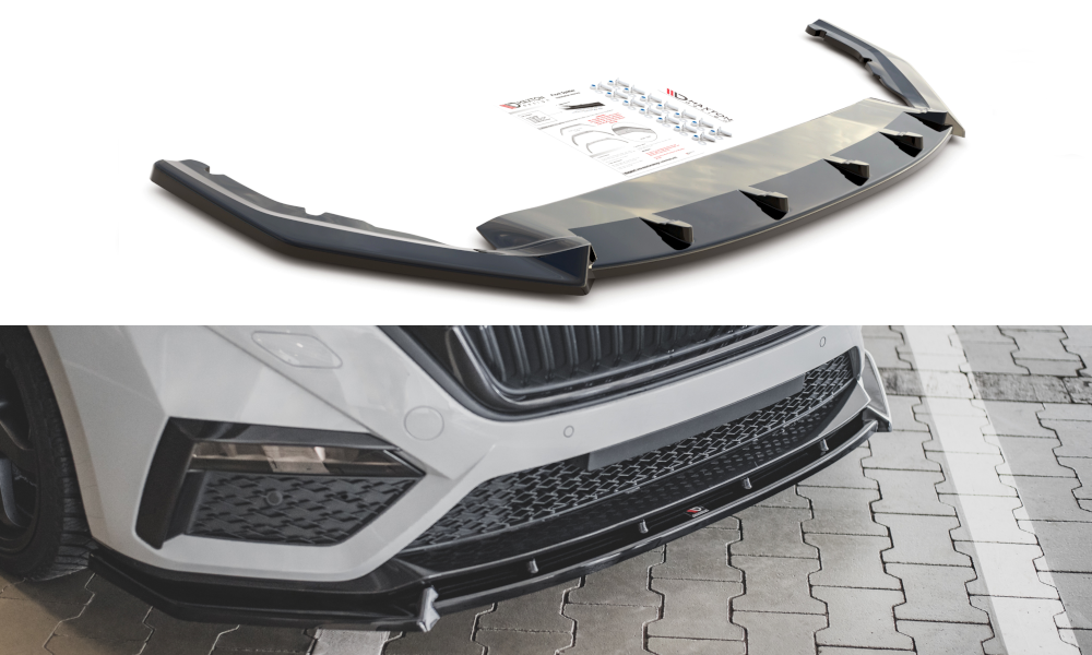 Maxton Design Street+ Spoilerlippe Front Ansatz V.1 passend für Skoda Octavia RS Mk4 schwarz Hochglanz